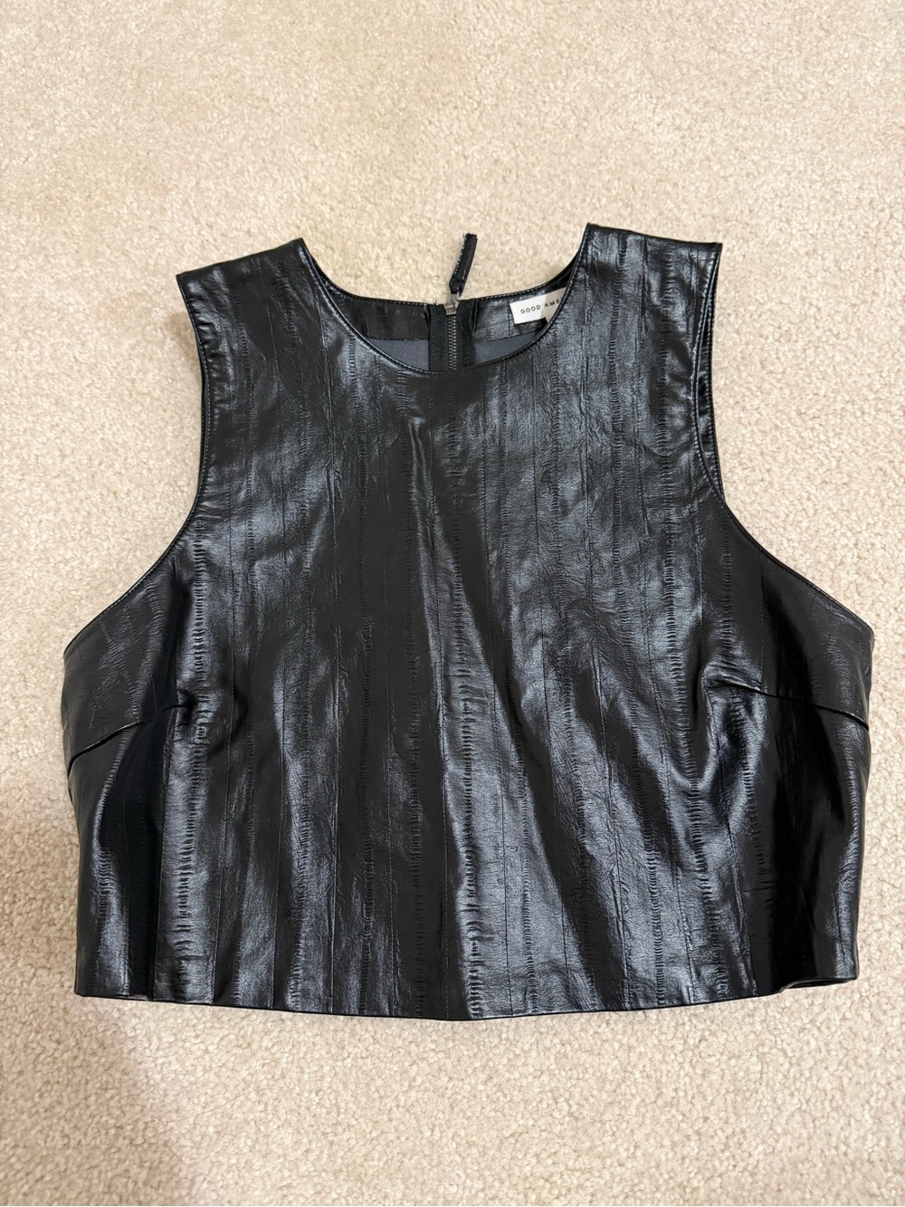 Good American Faux Leather Cropped Top | Black | Size 2